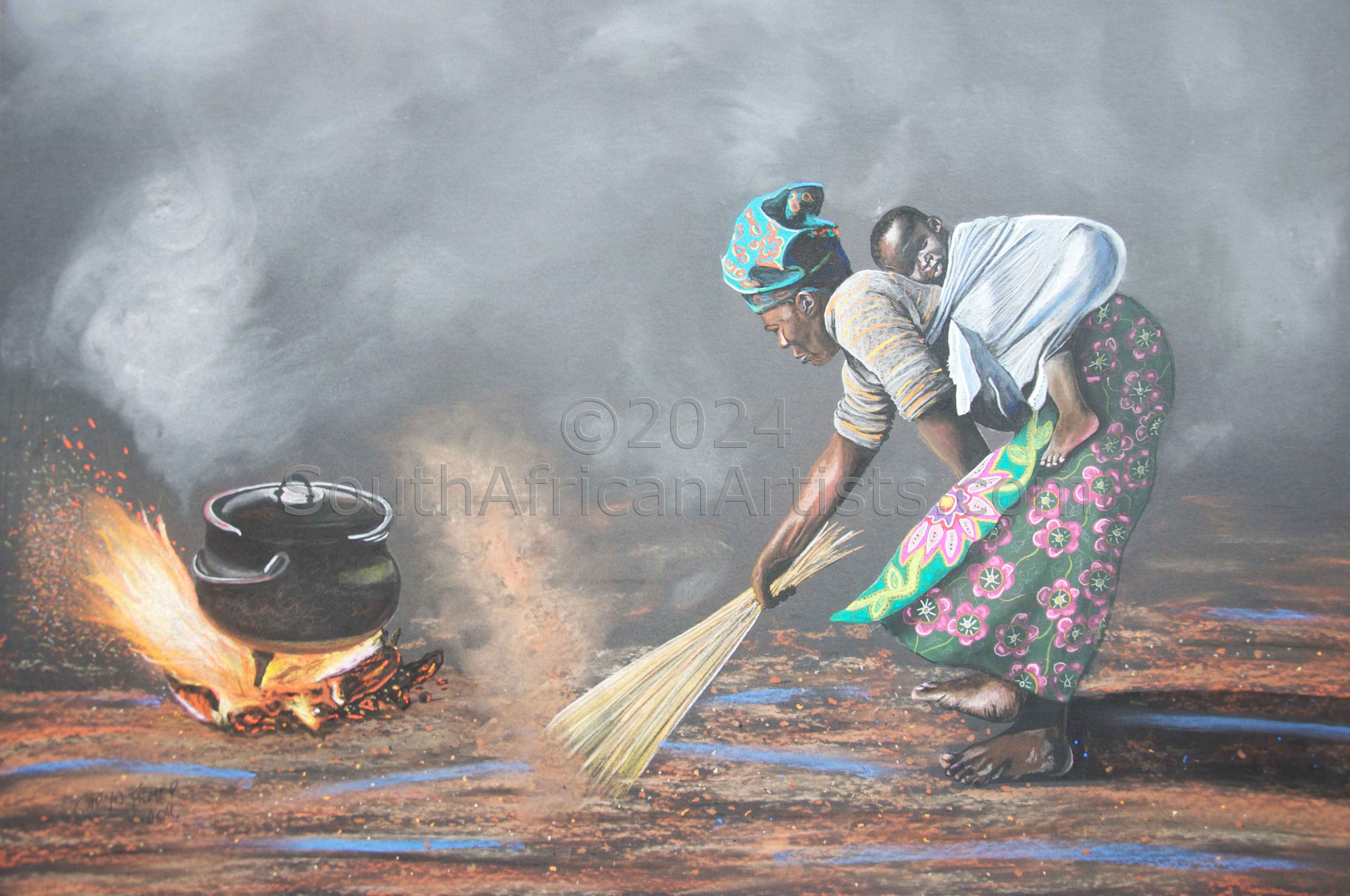 Woman Tending Fire