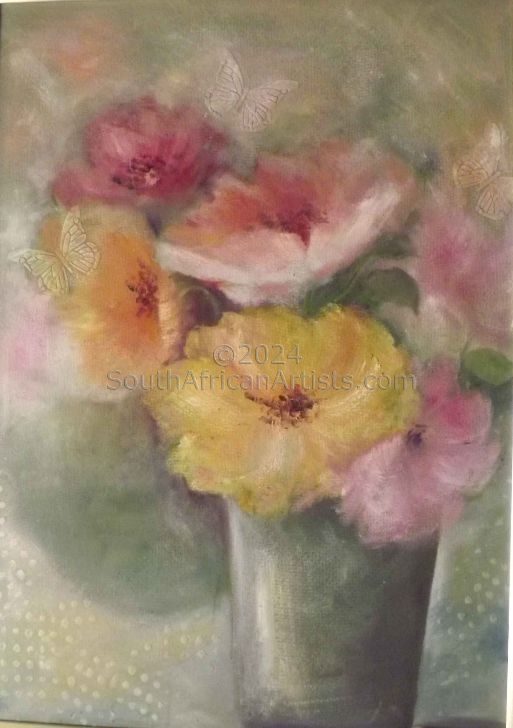 Pastel Poppies and Butterfly