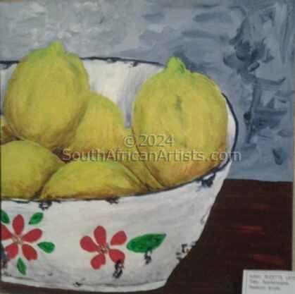 Lemons in Enamel Bowl