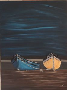 "Boats On the Beach at Night"