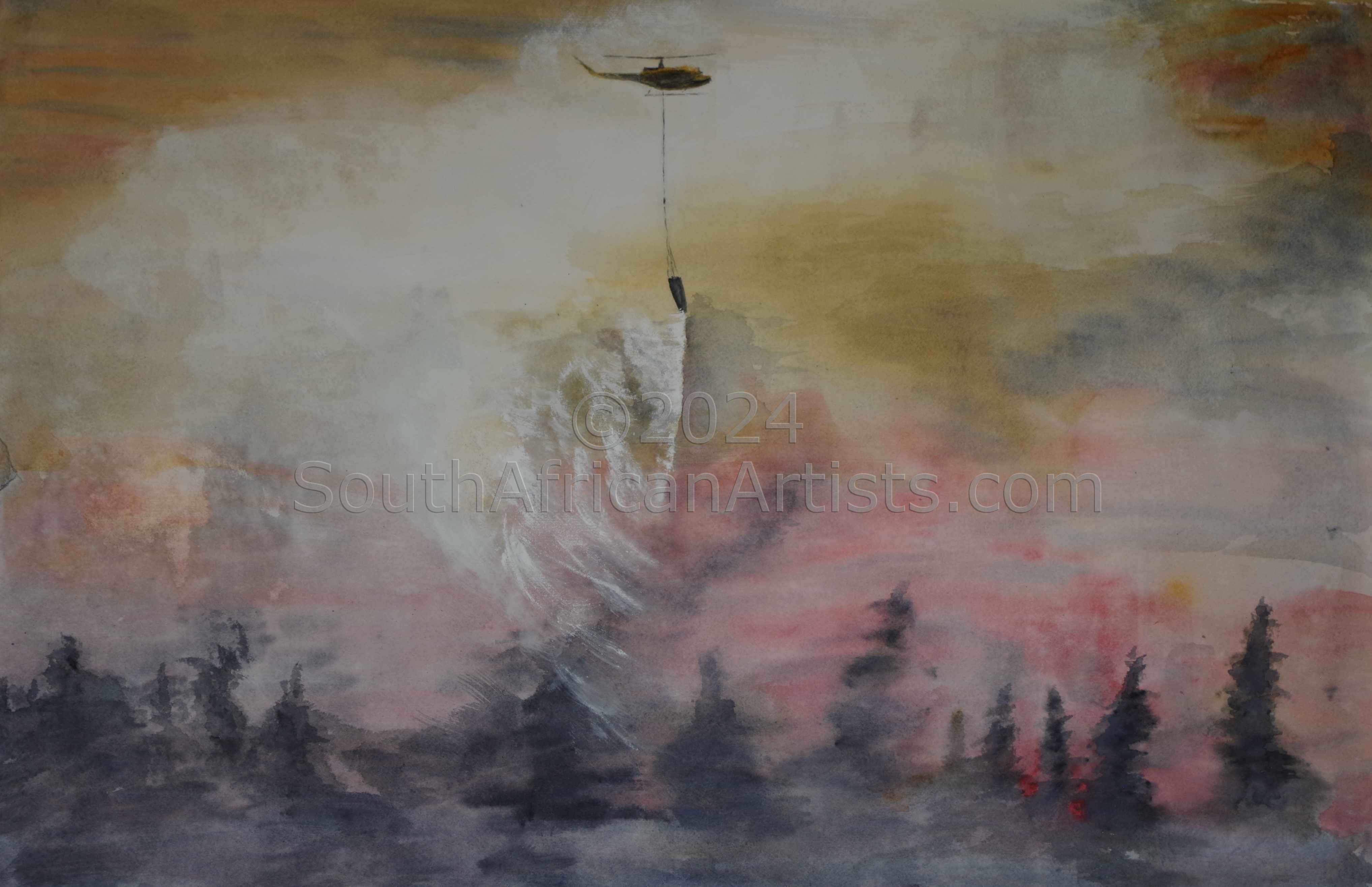 Working on Fire - Helicopter Dropping Water on F