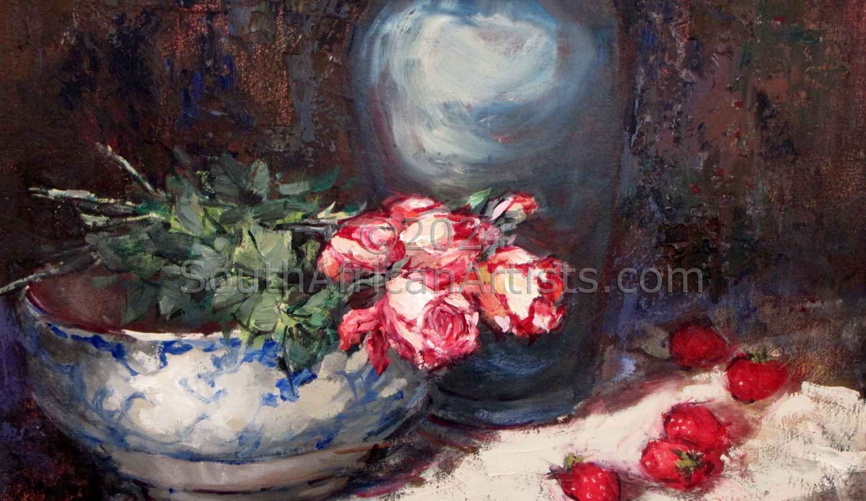 Roses on Blue Pot
