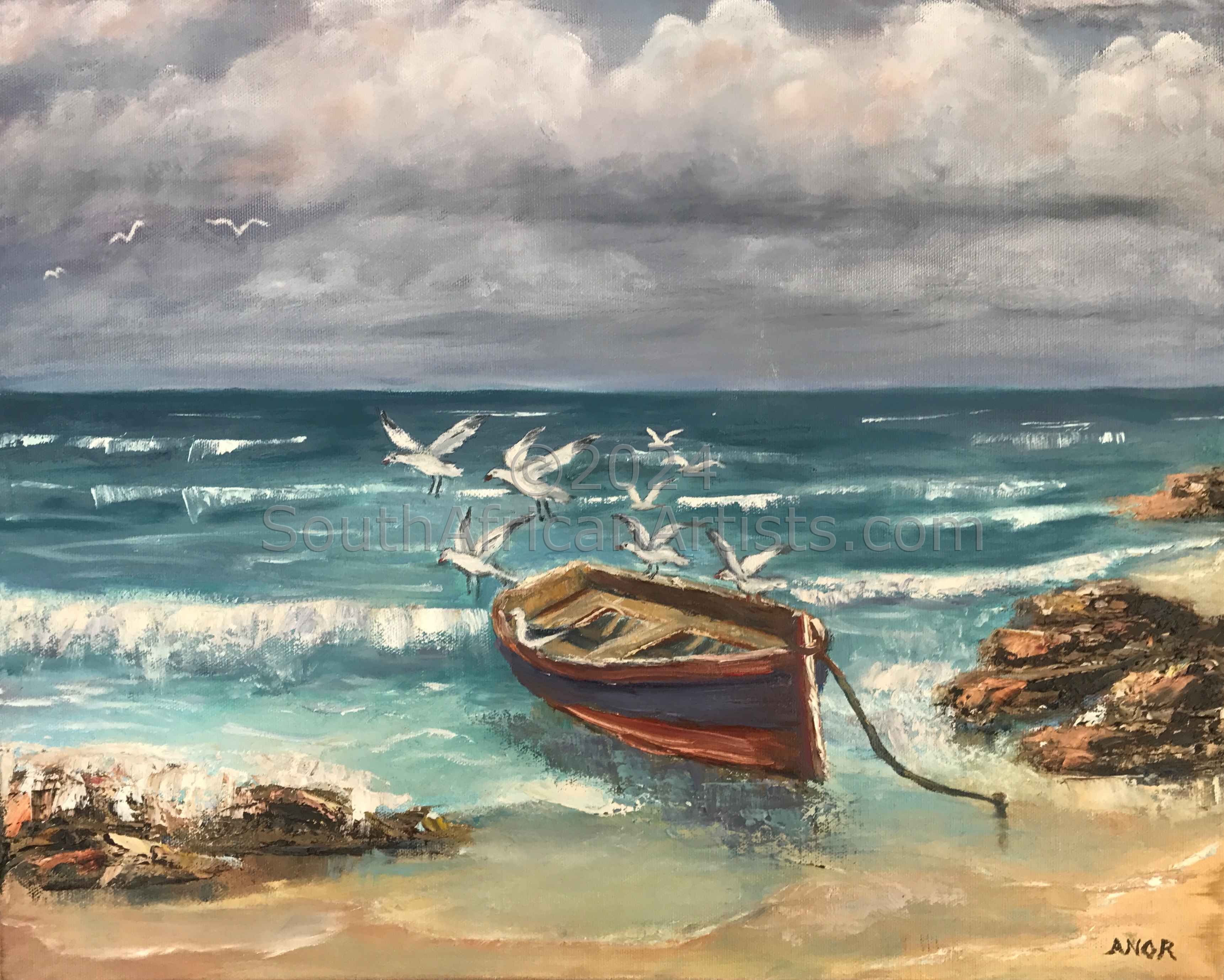 Fisherman's Boat and Seagulls