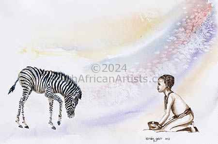 Bushman Child and Zebra