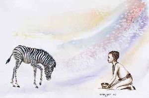 "Bushman Child and Zebra"
