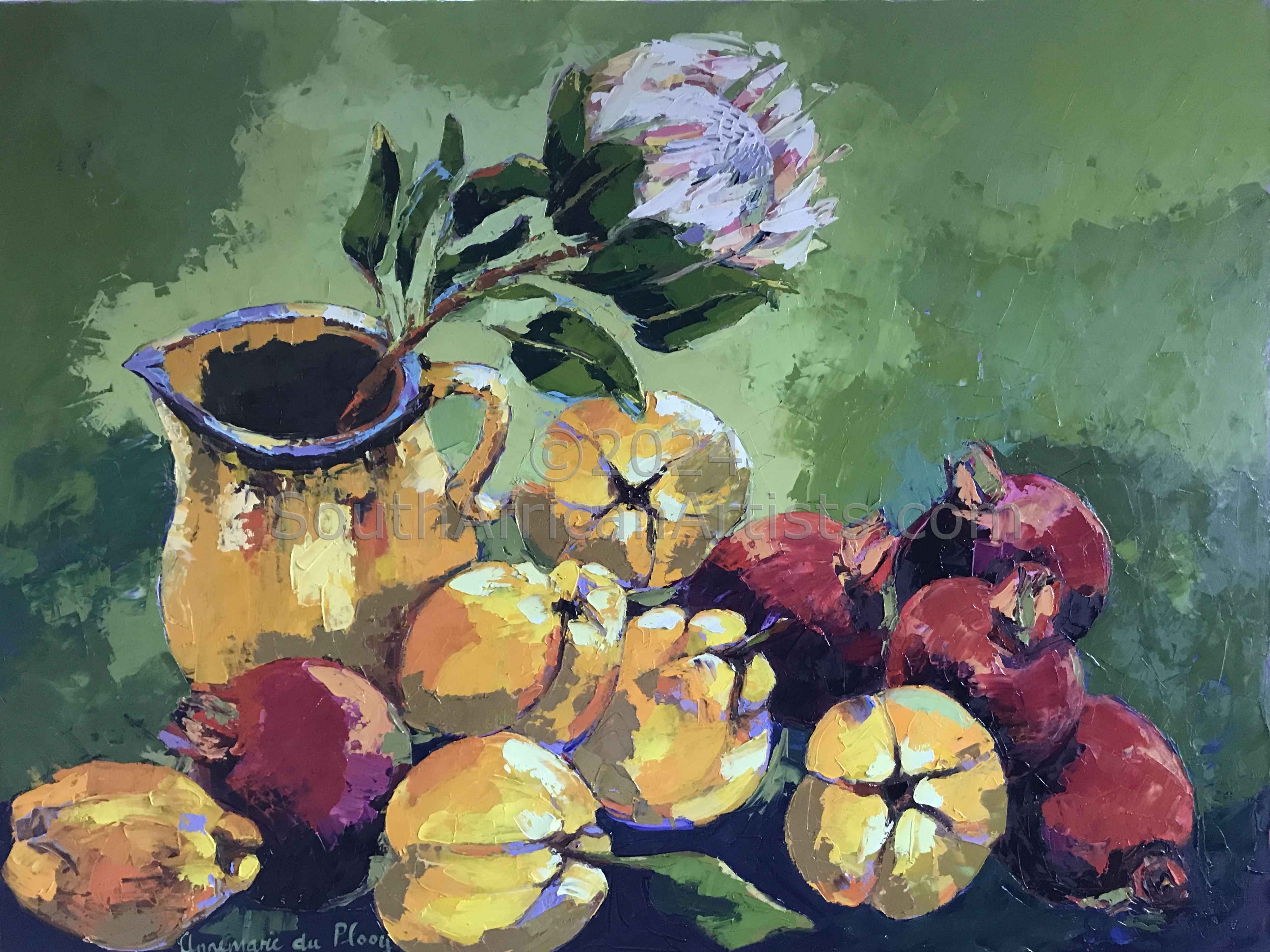 Yellow Jug Quinces And Pomegranets