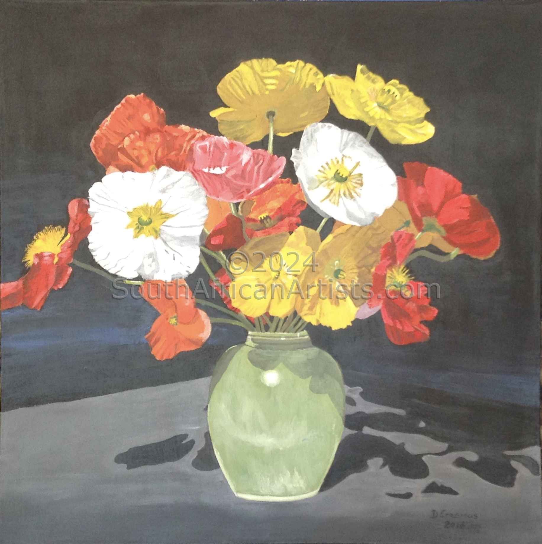 Poppies in Tuquoise Vase