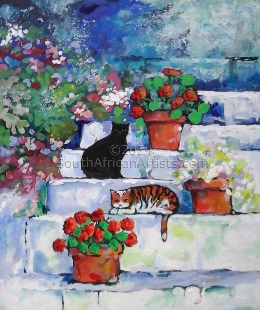 Geraniums and Cats