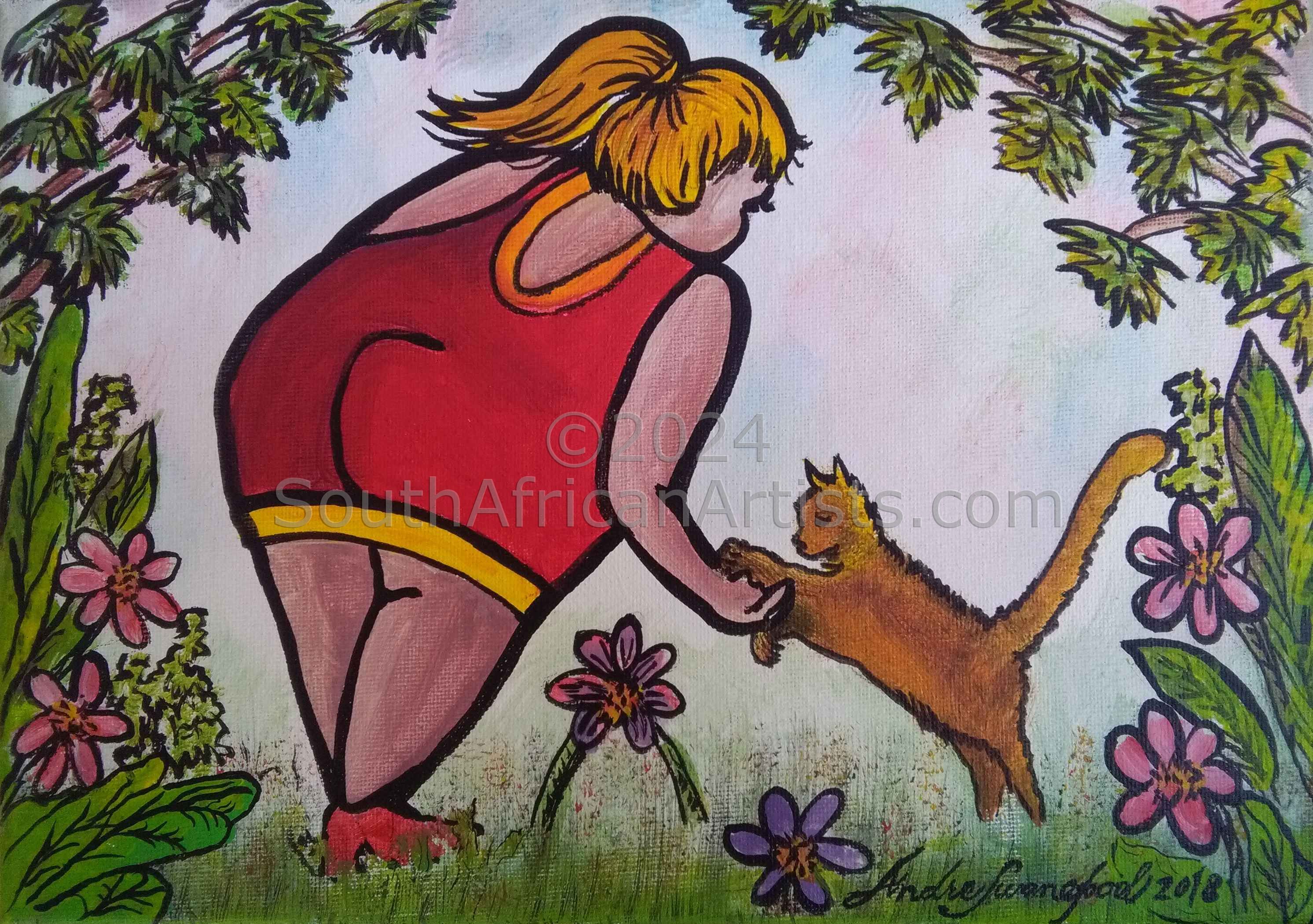 Lady Playing with Cat