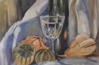 "Wine Glass with Pumpkins"