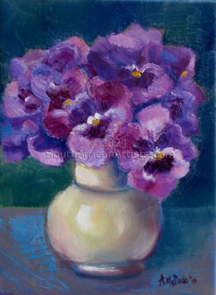 Pansies In Yellow Vase