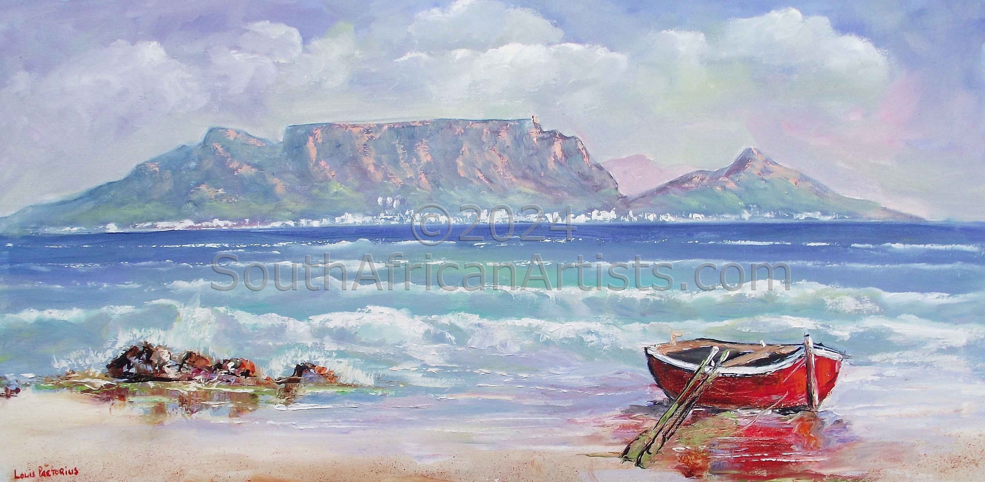 Table Mountain with Resting Red Boat