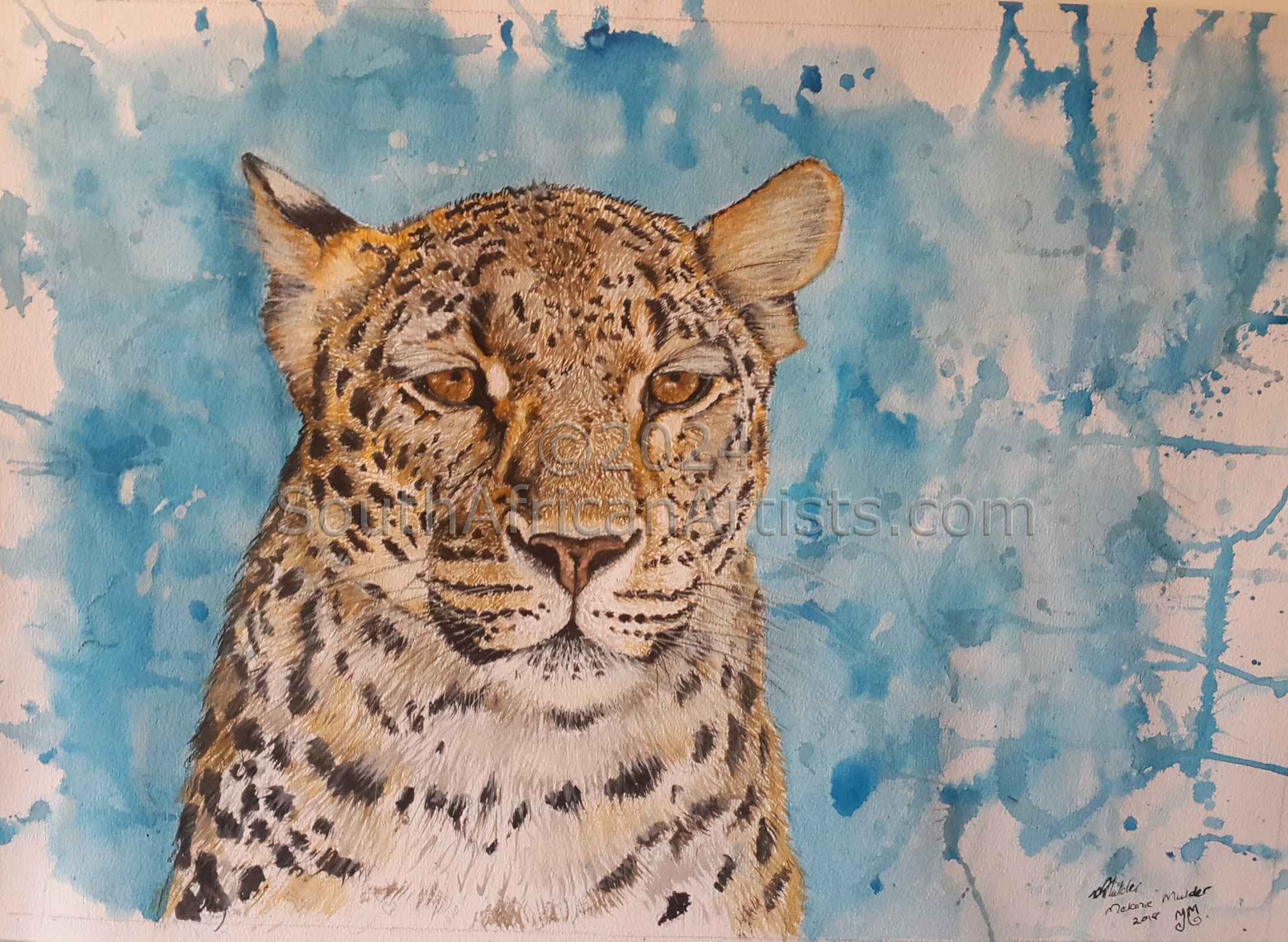 Leopard With Blue Splatter