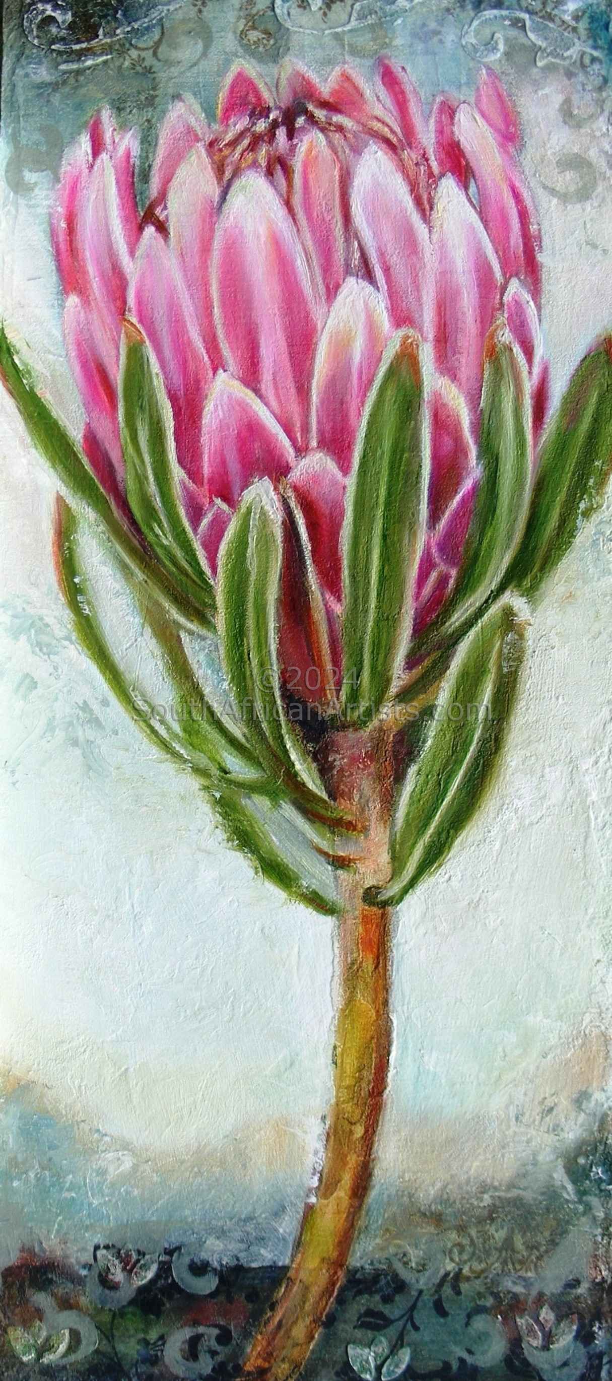 Upright Rectangular Pink Protea, Stencil Detail