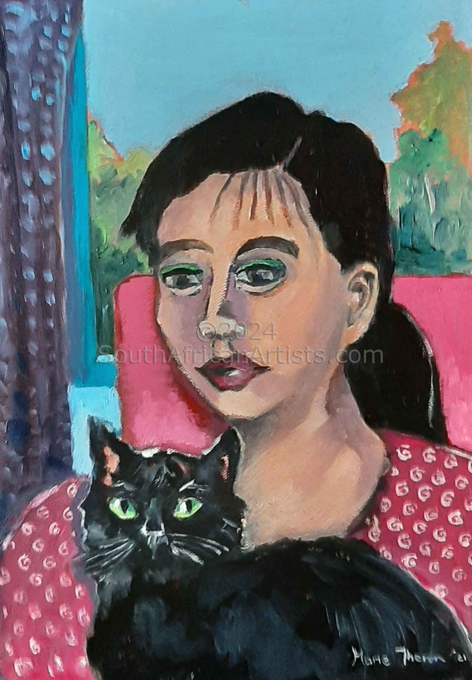 Woman with a Black Kitten