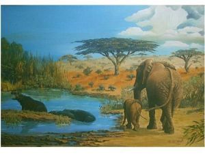"Elephants and hippos in the African Landscape"