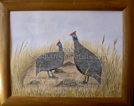 Two Guinea fowls