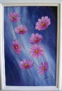 "Cosmos flowers on leather"