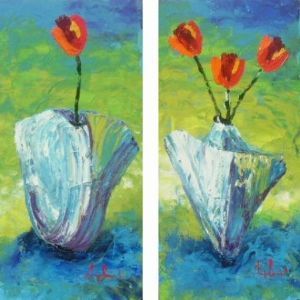 "Blue Vases and Red Tulips"
