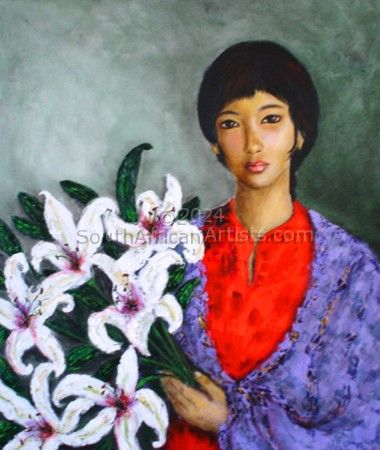 Chinese Woman with Lilies