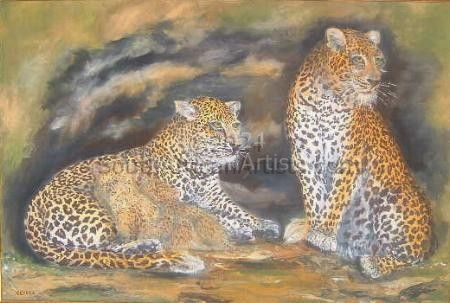 Leopards with cubs