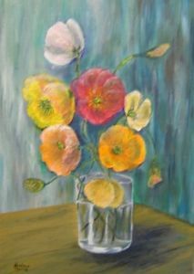 "Poppys In A Glass Vase"