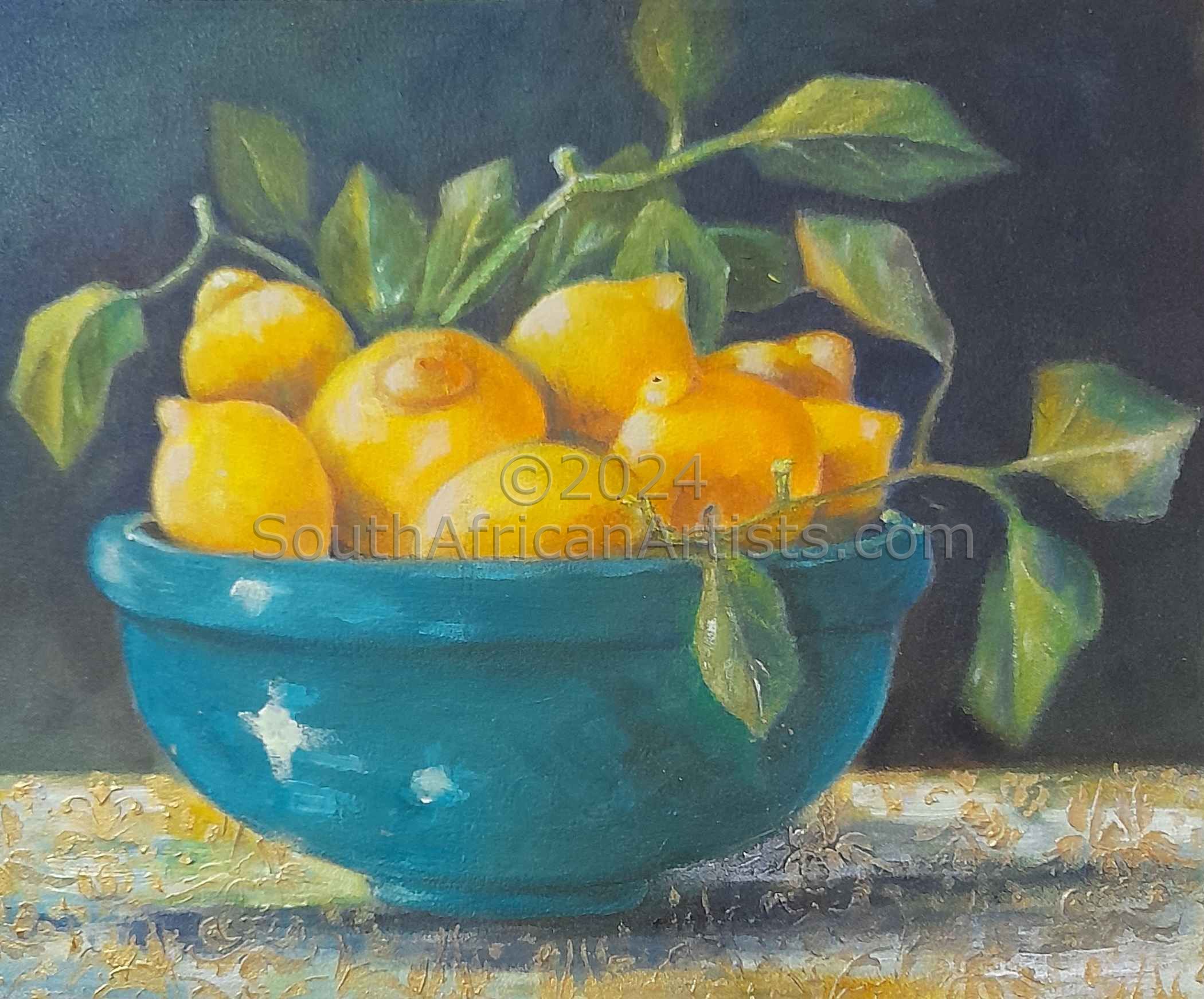 Lemons in blue bowl
