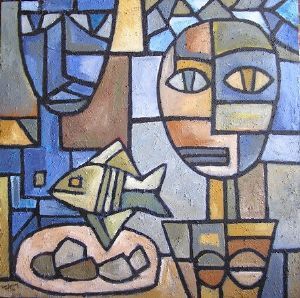 "Two figures and a fish"