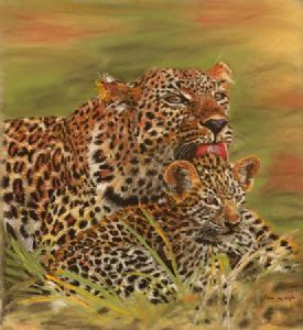 "Devoted Mother Leopard and Baby"