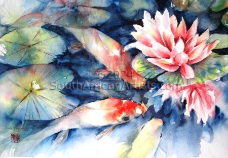 Koi with waterlilies no. 2