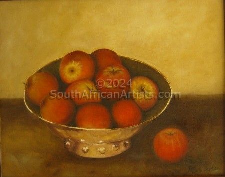 Apples in brass bowl