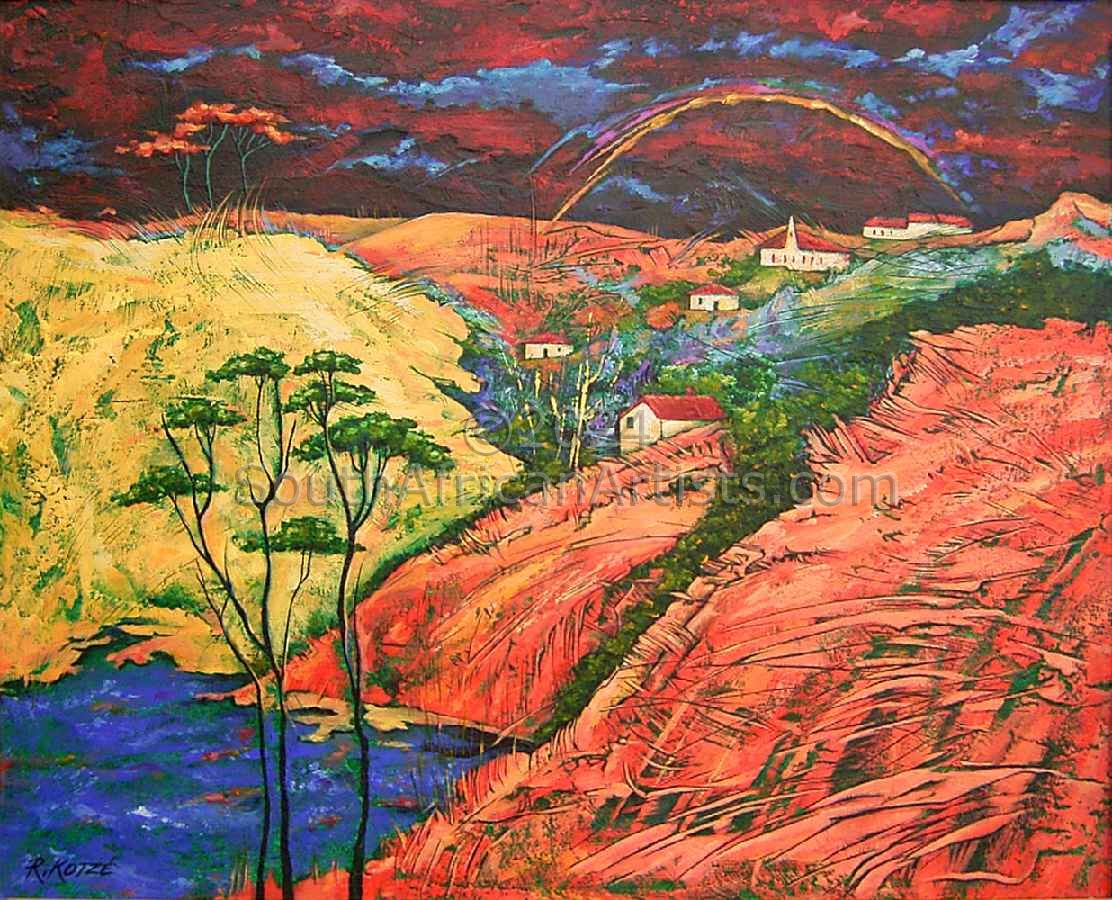 Vivid Landscape Painting of Hillside