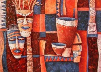 "African Masks with Pots Painting"