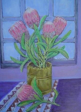Proteas in Copper Vase