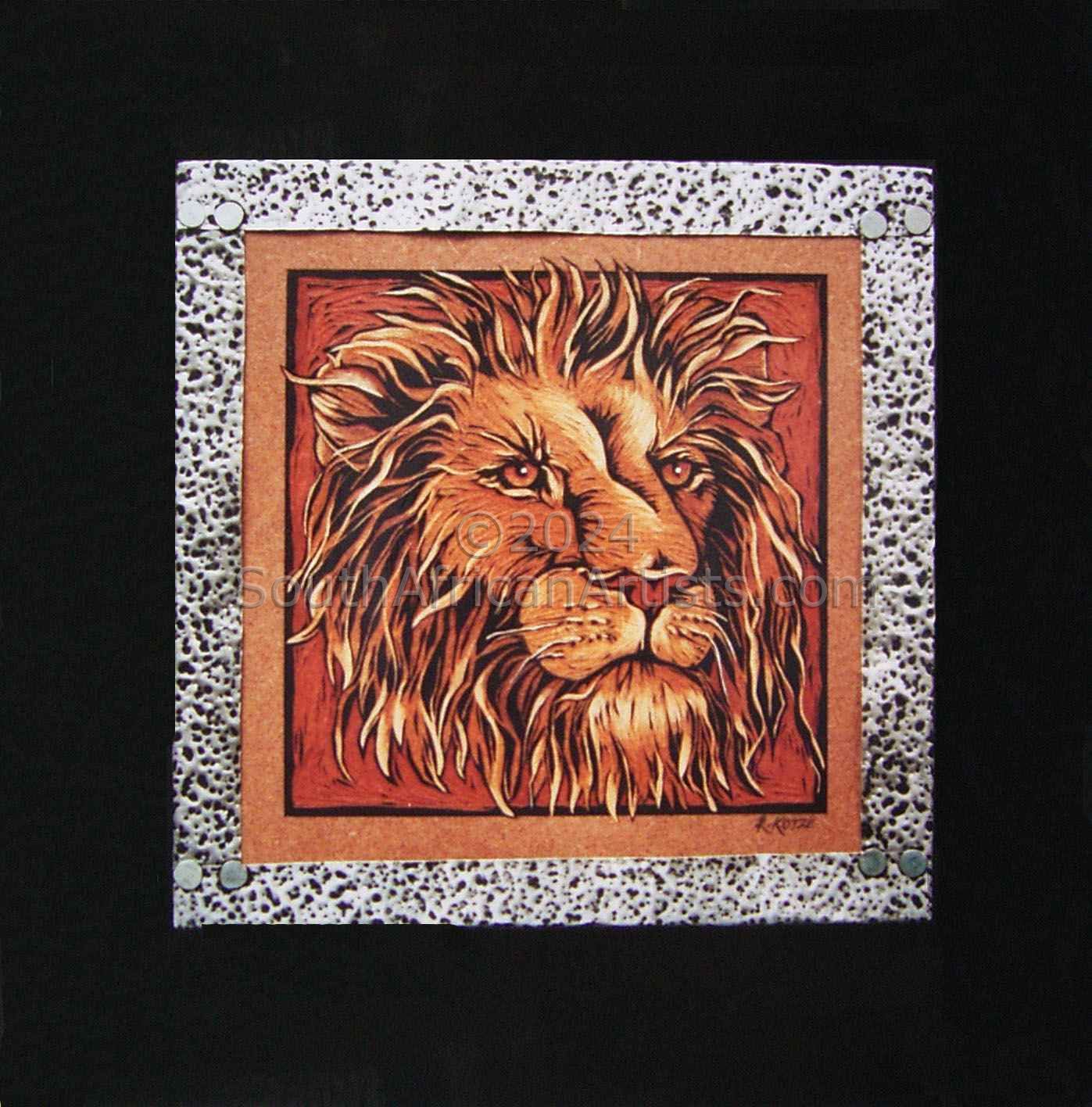 Lion - Coloured & Incised Woodcut Block 1/1