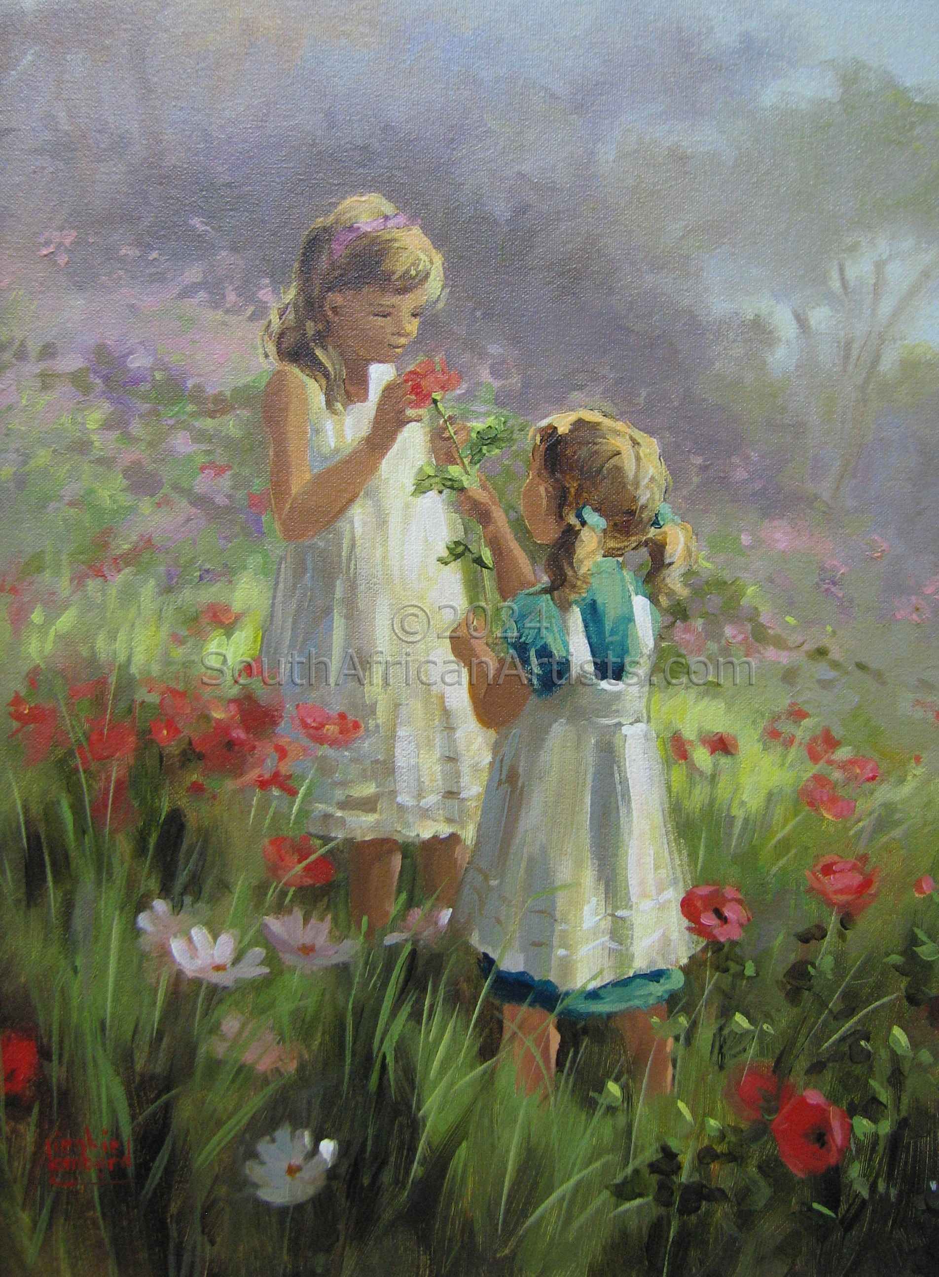Girls Picking Flowers 