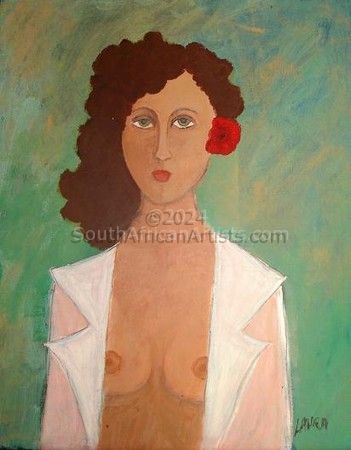 Nude in a white blouse