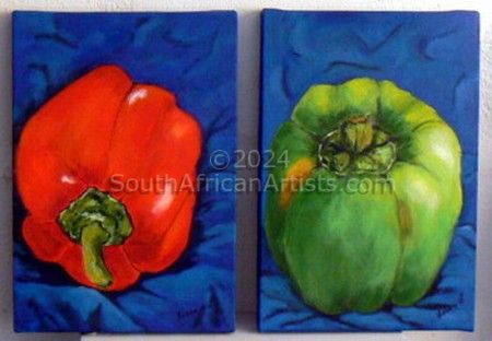 Set of red and green pepper