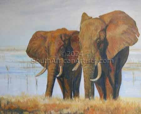 Elephants on Lake Kariba Shore