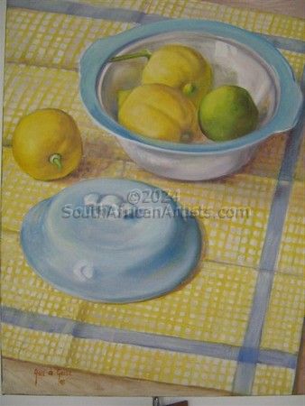 Lemons in Blue Dish