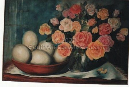 Roses and Ostrich Egg Still Life