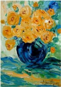 "Yellow Roses in a Vase"