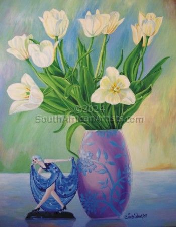 White Tulips with ArtDeco Figurine