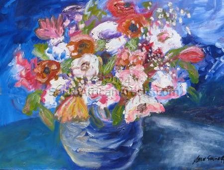 Mixed Flowers on Blue
