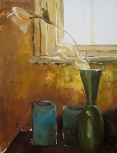 "Blue Candles with Orchid"