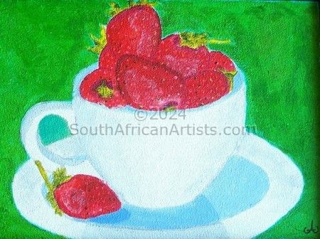 Strawberry Teacup on Green