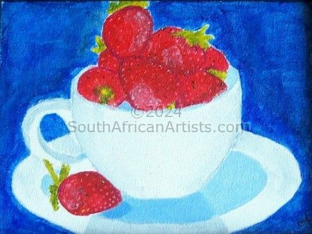 Strawberry Teacup on Blue