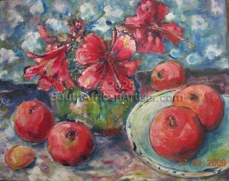 Still life with red hibiscus