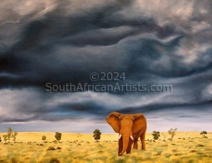 Elephant in Stormy Landscape