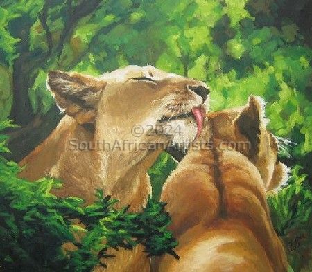Lionesses Preening